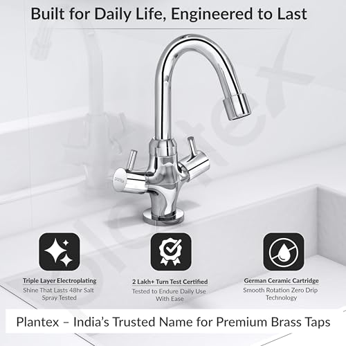 Image of Plantex Pure Brass Basin Sink Mixer Tap Hot and Cold /Mixer Tap for Bathroom /Wash Basin Tap with Teflon Tape -7 Year Warranty By Plantex (ICO-909-Chrome)