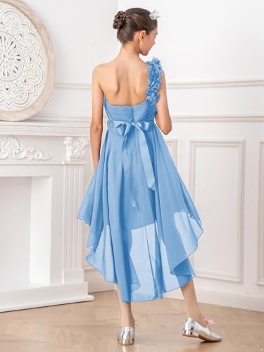 Hularka Kids One Shoulder Wedding Flower Girl Dress Asymmetrical Hem Chiffon Junior Bridesmaid Dresses Ball Gown4