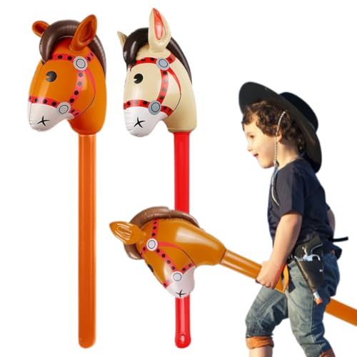 OUDQFCJ Paquete de 2 caballos de palo inflable, palo de pony inflable para niños de 37 pulgadas, para decoración de fiesta de cumpleaños con temática de caballo de Navidad accesorios