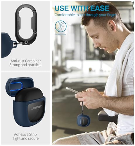Image of SURITCH Protective Cases for Bose QuietComfort Earbuds II 2022 / QuietComfort Ultra /Ultra Earbuds 2nd Gen, Shockproof Case Cover for Bose QC ii 2 & Ultra Case Accessories with Carabiner, Navy