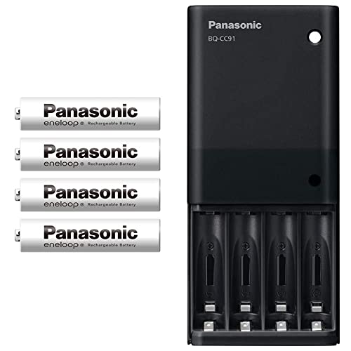 【セット買い】【Amazon.co.jp限定】 パナソニック エネループ スタンダードモデル [最小容量800mAh/くり返し回数600回] 単4形 充電池 4本パック BK-4MCD/4HA +【Amazon.co.jp限定】 パナソニック 単3形・単4形 USB入出力充電器 BQ-CC91AM-K ブラックの商品画像（Amazon）