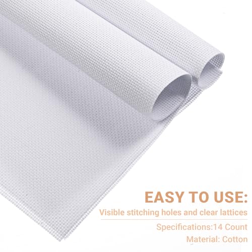 Image of 2 Pieces Cross Stitch Fabric, Aida Cloth 14 Count 19.6 x 21.6 Inch, 14 Count Aida Cloth White, Cross Stitch Fabric Classic Reserve, for Craft Embroidery, Handmade Needlework, DIY Handicrafts
