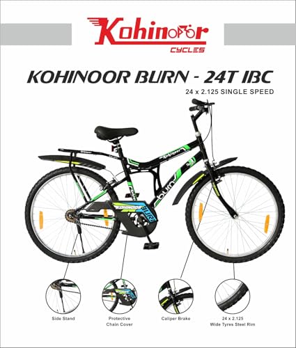 Image of KOHINOOR Burn MTB Mountain Bicycle - Single Speed - Ideal for 9-14 Years - Age || 24T Mountain Cycle (Single Speed) (Black)