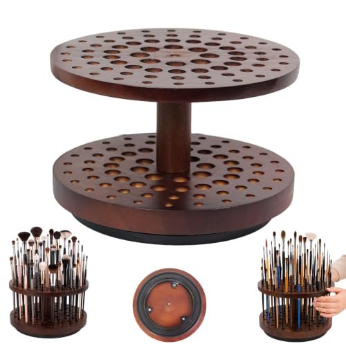 Image of Solid Wood 360 Spinning Paint & Makeup Brush Organizer