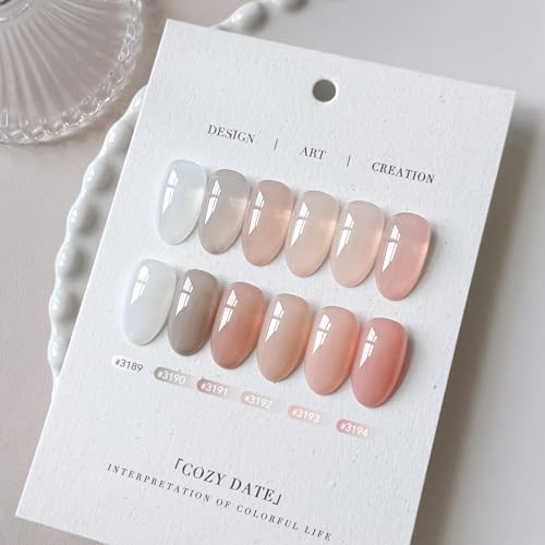 Image of GAOY Jelly White Pink Gel Nail Polish Set, 6 Transparent Colors Sheer Nude Brown, Soak Off UV Light Cure Gel Polish Kit for Nail Art DIY at Home