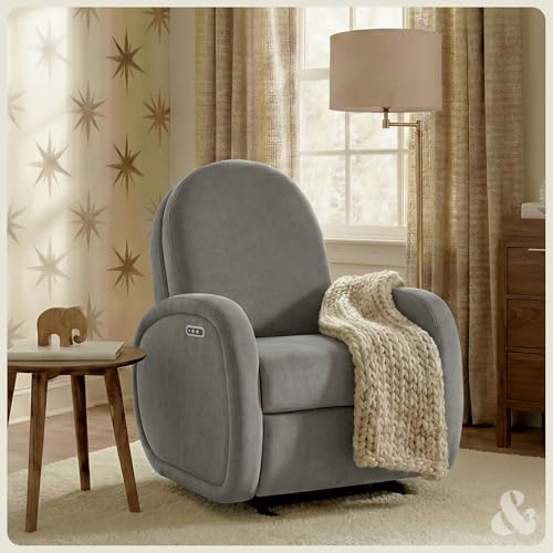 Image of Austin Power Glider Recliner | Contemporary Nursery Glider Chair with Adjustable Headrest & Glide | Live Smart Stain-Resistant Fabric | Modern Recliner Chair for Nursery & Living Spaces, Gray