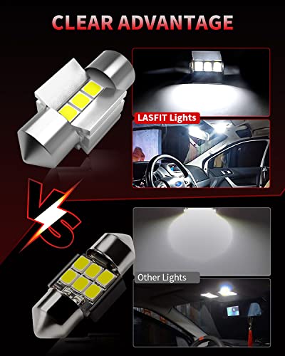 Image of LASFIT 28MM LED Festoon 29MM 641 6614F 6612F TS-14V1CP LED Dome Map Trunk Cargo Light Bulb 6000K Brighter White Light (Pack of 2)