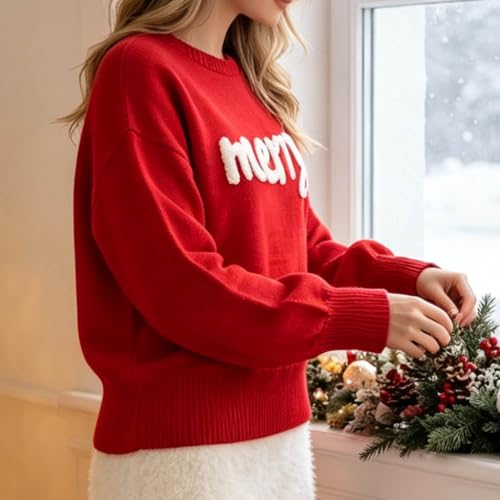 Merry Sweater Women Oversized Knit Pullover Christmas Sweaters Fall Fashion - image 2