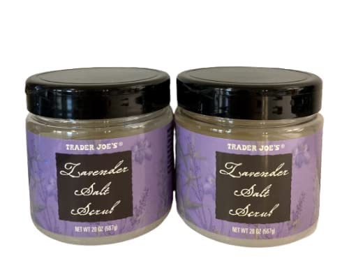 Trader Joe's Lavender Salt Scrub (20 oz Jar) 2-Pack Bundled with a Set of 2 Cosmetic-grade Natural Wooden spoons
