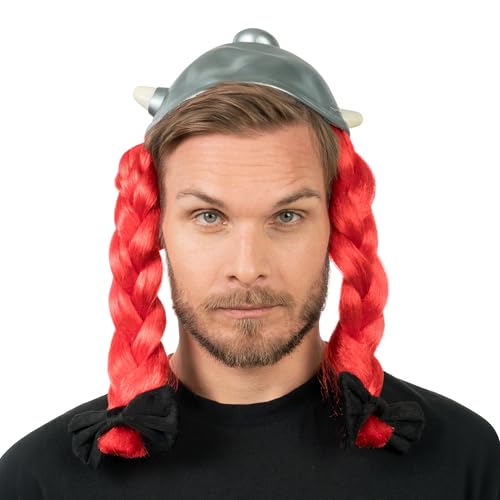 Chaks - Casque Obélix en latex avec tresses rouges, accessoires officiels pour costumes Astérix et Obélix pour adultes, carnaval