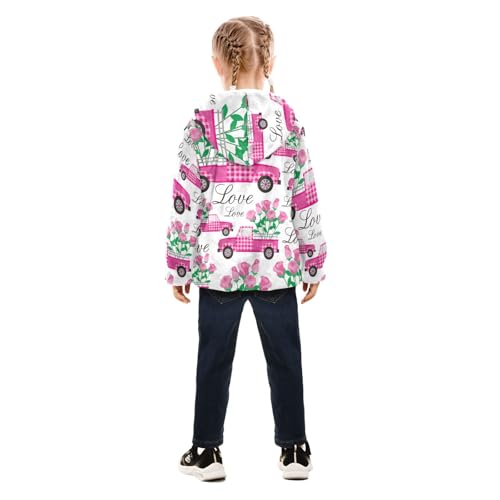 OTVEE Pink Truck Rose Flowers Kids Hoodie Jacket Fall Spring Full Zip Warm Outwear Coat4