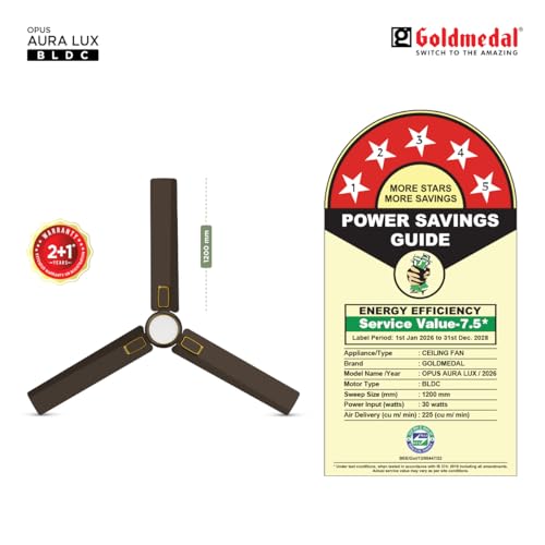 Image of Goldmedal Opus Aura Lux BLDC Ceiling Fan 1200mm With Remote|High Speed | Fans for Living Room,Home | 3-Colour Led | Magna Matt