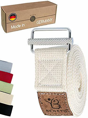 beneyu® Rutschfester Yoga Gurt - Der Yogagurt mit Einzigartiger Schnalle für Garantierten Halt - Perfekte Hilfe für Yoga und Pilates inkl. Übungen (Natur)