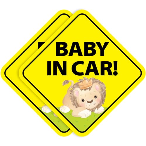 Image of Stickios Baby in Car Stickers (Non-Magnetic) - Removable, Paint-Safe Signs for Cars & Windows - Made in USA (2-Pack, 6-inch Diamond, Lion, Boy)