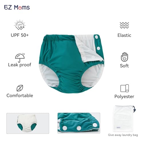 Image of EZ Moms 2 Packs Reusable Swim Diapers Toddler Baby Swim Diaper Size 3 Washable Snap Pool Swimming Diaper 3T Soft and Silky Waterproof Diapers for Swimming Lessons Boys and Girls with a Laundry Bag
