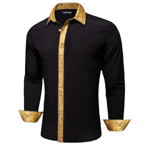 Barry.Wang Mens Satin Silk Shirts Long Sleeve Designer Dress Shirt Shiny Untucked Casual Button Down Shirt Party Disco Formal3