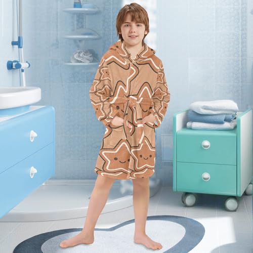 Gingerbread Star Seamless Pattern Girls Robe With Hood Robe For Girls4