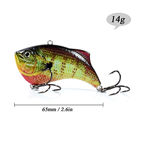 Yialia 65mm 14g Plástico Duro VIB Isca Crankbait 3D Olhos Realistas Afundando Iscas De Pesca Gancho