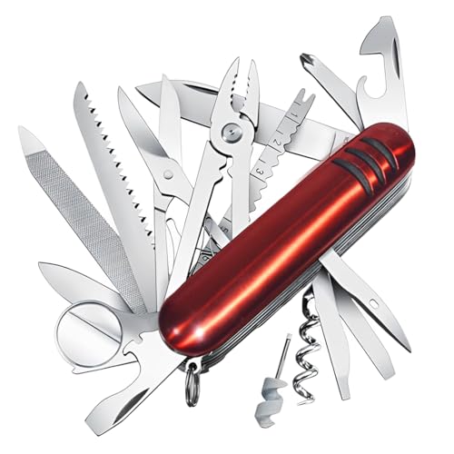 NHQZ Navaja plegable de 9 x 2,3 x 3,1 cm, multiusos, de bolsillo, con 17 funciones, mini llavero (rojo)
