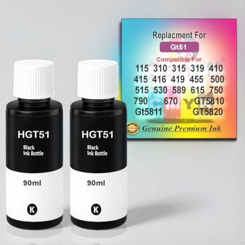 Image of CANOFF GT51 Black Refill Ink Compatible for HP Ink Tank 115,310,315,319,410,415,416,419,455,500,515,530,589,615,750,790,670,GT5810,GT5811,GT5820 (HGT51BK 2pc. x 90ml)