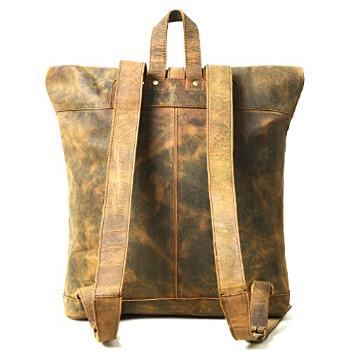 Gratlin Buffalo Leather Roll On Laptop Backpack 16 Inch | Vintage Genuine Leather Rucksack Backpack for Men & Women | Best Full Grain Brown Leather Backpacks Book Bag Knapsack for Travel Hiking Use4