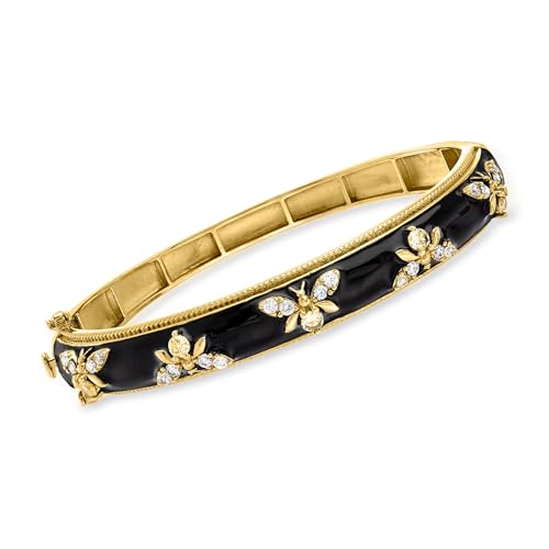 Ross-Simons 1.40 ct. t.w. White Topaz and Black Enamel Bumblebee Bangle Bracelet in 18kt Gold Over Sterling