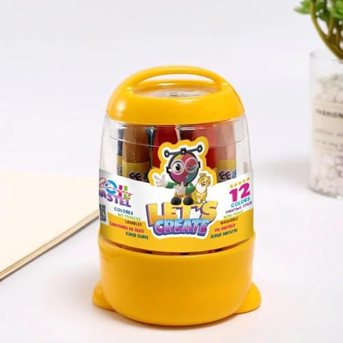 Ahvian The Creative: Drawing Pastels Crayons 12-Colors & Case with Lid. Non-Toxic, Washable, Oil Painting Stick, Drawing Coloring. Crayones Colores de óleo, no tóxicos, lavables y estuche con tapa