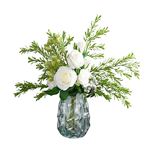 KWMAEEUID Flores Artificiales Flores de Seda Hermosas Flores Artificiales con jarrón de Hierba Juego de Flores Falsas para Boda, hogar, Sala de Estar, decoración de Mesa, Accesorios, arregl