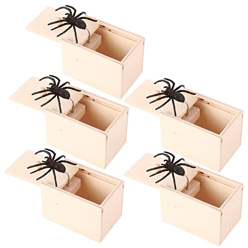 BYNYXI 5PCS Spider Prank Box, Boîte de Peur Daraignée en Bois Articles de Blague Prank Prank Play Scary Spider pour Enfants Adultes Spinne in Box Fear Box Funny Toy Box Trick Prank Toy Gift