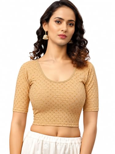 Image of Fressia Fabrics Women's Black Cotton Stretchable Readymade Saree Blouse