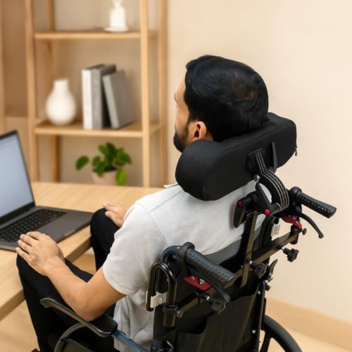 Image of KosmoCare Adjustable Wheelchair Headrest | Cushion Head Support | Backrest Cushion for Neck Support | Comfortable Seat Back Cushion | Universal | Wheelchair Accessories | Black