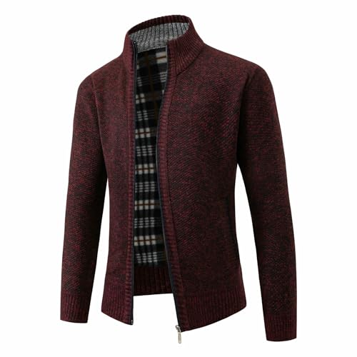 Autumn Winter Men's Stand Collar Fleece Lined Thick Knit Cardigan4
