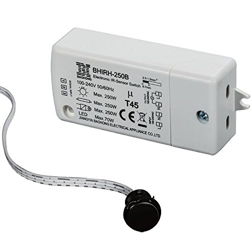 Infrared Sensor Switch -HoneyFly Sensor Switch Used Inside of Cabinet (Open Door, Light on/Close Door, Light Off), Light Switch 250W (Max.70W for LEDs),100-240v 6.56ft Cable,5-10CM Detection Range CE