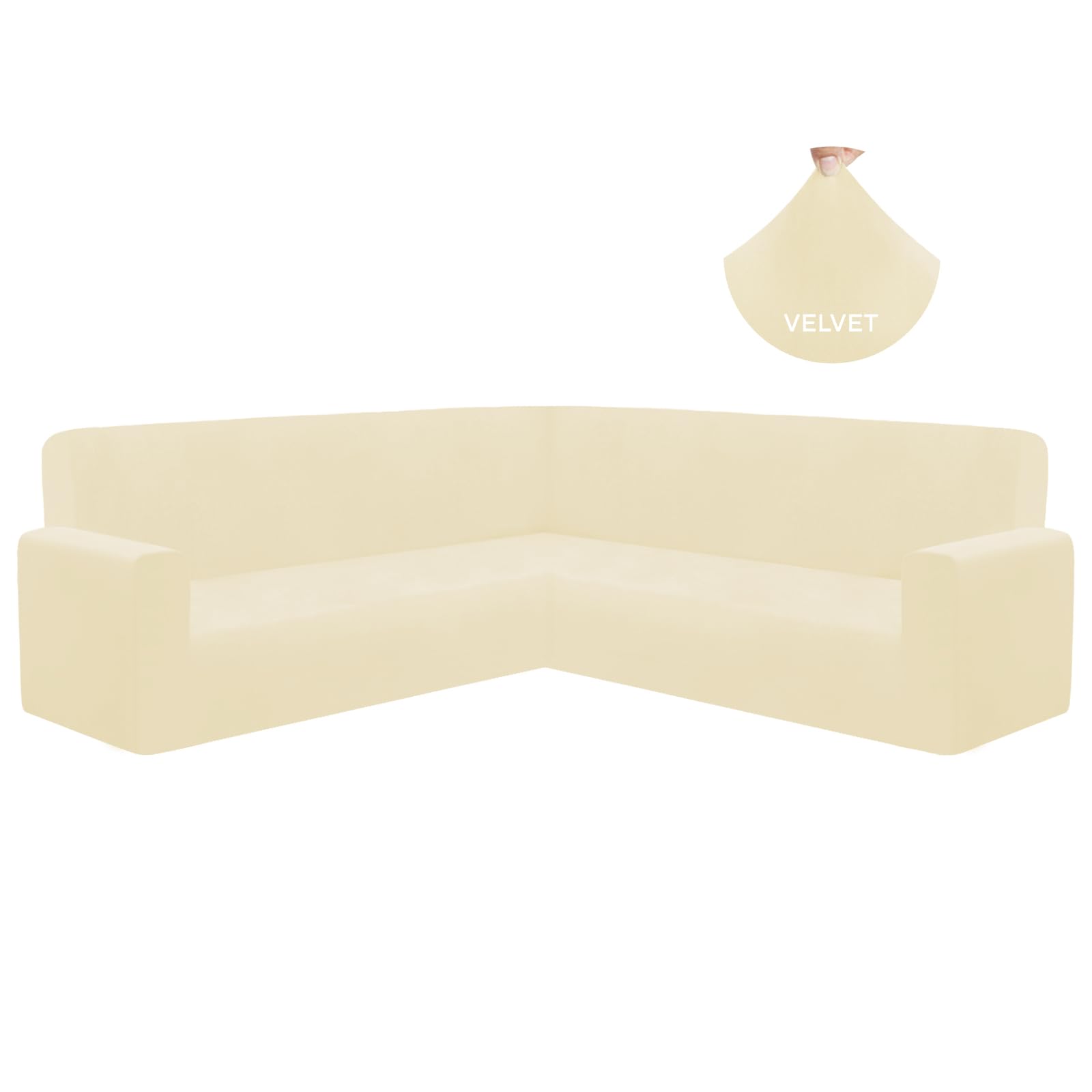 HDCAXKJ Velvet L Shaped Sectional Couch Covers Soft Stretch Sofa Slipcovers U Shaped Furniture Protector for Pets Fits Well Non-Slip Universal Corner Sofa Cover for Living Room (Ivory, Small)