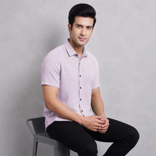 Image of TOPLOT Men's Casual Short Sleeve Button Down Shirt | Lightweight Breathable Textured Linen Formal Shirt | Summer Beach Vacation Relaxed Fit Man Shirts (5260)