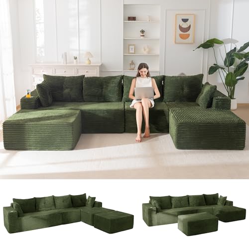 Image of MAXYOYO 132 inch Giant U-Shaped Modular Sectional Couch, Modern Boneless Couch for Living Room, Sofa in A Box, Oversized Sofa with Deep Seat, No Assembly Required, Green