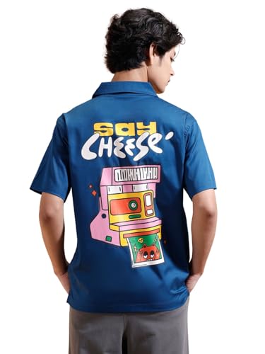 Image of Veirdo Mens Graphic Print Shirt | Comfortable Cotton Fabric | Oversized, Half Sleeve | Casual Wear