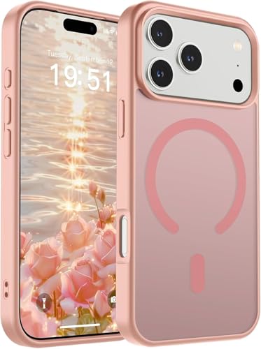 Image of SUPFINE Magnetic for iPhone 17 Pro Case (Compatible with MagSafe)(Military Grade Drop Protection) Translucent Matte Shockproof with Anti-Fingerprint Phone Cover,Pink
