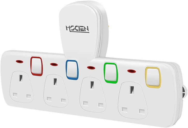 Mscien Plug Extension Individually Switched Multi Plug Adaptor, 4 Way Plug Adapter UK, Wall Socket Extensions Plug Power Outlet Extender(13A/250V)
