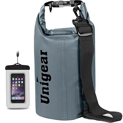 Unigear Dry Bag, 2L/5L/10L/20L/30L/40L/55L, Bolsa impermeable con bolsillo para teléfono móvil y correas para barco y kayak, pesca, rafting, natación, camping y snowboard