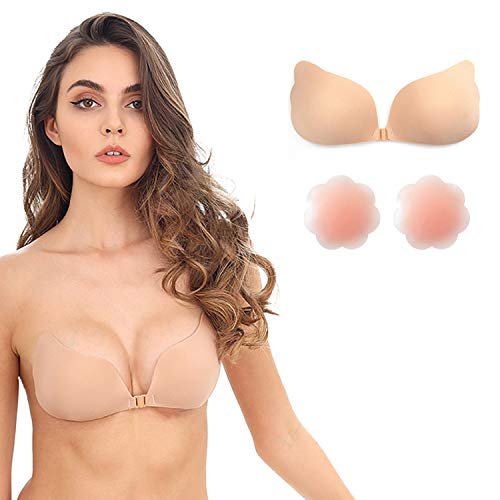 Adhesive Bra, Women Sticky Strapless Invisible Bra Silicone Reusable Push up Pasties