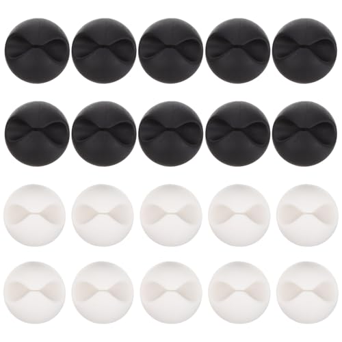 Luxshiny Set de 20 organizadores de cable y clips para cables USB, adhesivos para gestión de cables en escritorio y electrodomésticos, en negro y blanco para oficina y uso en casa miniatura 1