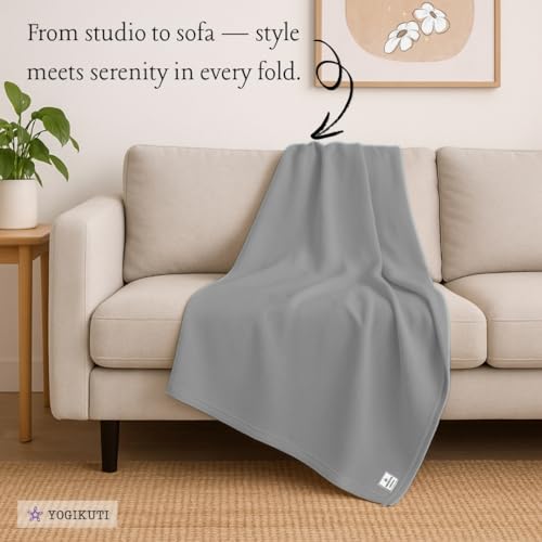 Image of Yogikuti Cotton Iyengar Yoga Blanket | Soft Breathable Yoga Support Blanket for Restorative & Iyengar Yoga, Meditation, Pranayama Practice | Yoga Accessories & Props (Grey)