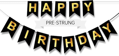 Image of Party Propz Black and Gold Happy Birthday Banner Decoration,Happy Birthday Banner for Boys, Bunting Banner (Cardstock)