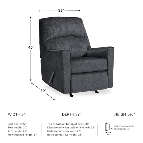 Image of Signature Design by Ashley Manual Rocker Recliner Chair, Slate Gray | 100% polyester chenille fabric, Track arms, Foam cushions, Spot clean, Manual recline, Altari Series