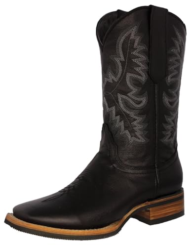 Texas Legacy Mens Black Western Cowboy Boots Rodeo Wear Real Leather Square Toe