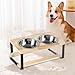 KiBcsLic Elevated Pet Bowls for Cats,Small Dogs, Bamboo Stand, Raised Small Dog Bowls, Cat Food Dish Bowls,15° Tilted for Cats, Dogs, Stainless Steel Bowl