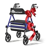 ByteTecpeak R4 Rollator faltbar und leicht mit Sitz, Rollatoren schmal für Wohnung, Rollatoren für Senioren klappbar mit 20 cm Reifen für All-Terrain, Sitz- und Griffhöhe verstellbar, Blau