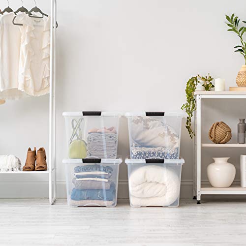 Image of IRIS USA 72 Qt Stackable Plastic Storage Bins with Lids, 6 Pack - BPA-Free, Made in USA - See-Through Organizing Solution, Latches, Durable Nestable Containers, Secure Pull Handle - Clear