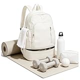 SEAFEW Small Gym Backpack for Women Men, Waterproof Gym Track Bag with Expandable Shoe Compartment, Lightweight Mini Casual Daypack Sports Back Pack for Travel Hiking Dance Yoga Fitness Track, White